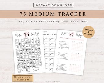 75 Medium Tracker printable EDITABLE, 75 Medium, Daily 75 Medium Challenge, Canva Template, printable PDF, Fitness Habit Tracker