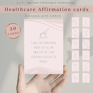Schede di affermazione per professionisti sanitari. Schede stampabili per studio e motivazione infermieristica. Modello di cura di sé, salute mentale Canva.
