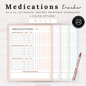 Medication Tracker Printable, Prescription health tracker, pill organizer, symptom tracker, supplements, chronic illness, Medication log pdf