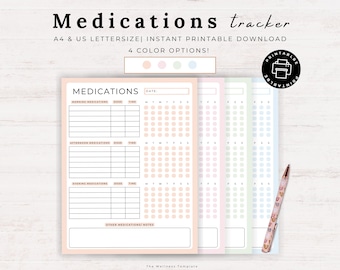 Medication Tracker Printable, Prescription health tracker, pill organizer, symptom tracker, supplements, chronic illness, Medication log pdf