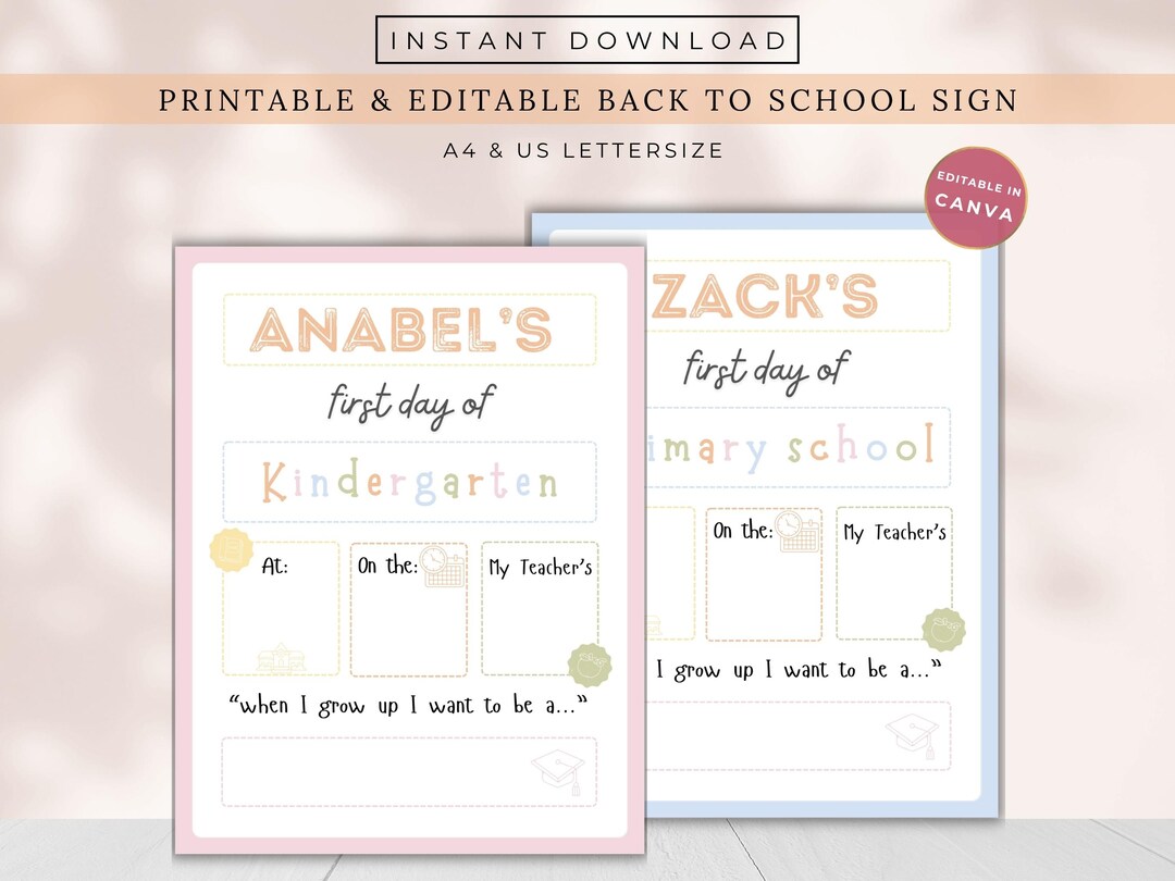 Editable Back to School Sign, First Day of School Printable, Reusable ...