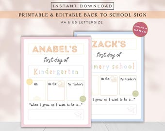 Letrero editable de regreso a clases, imprimible para el primer día de clases, plantilla reutilizable y personalizada para regreso a clases, descarga digital instantánea.