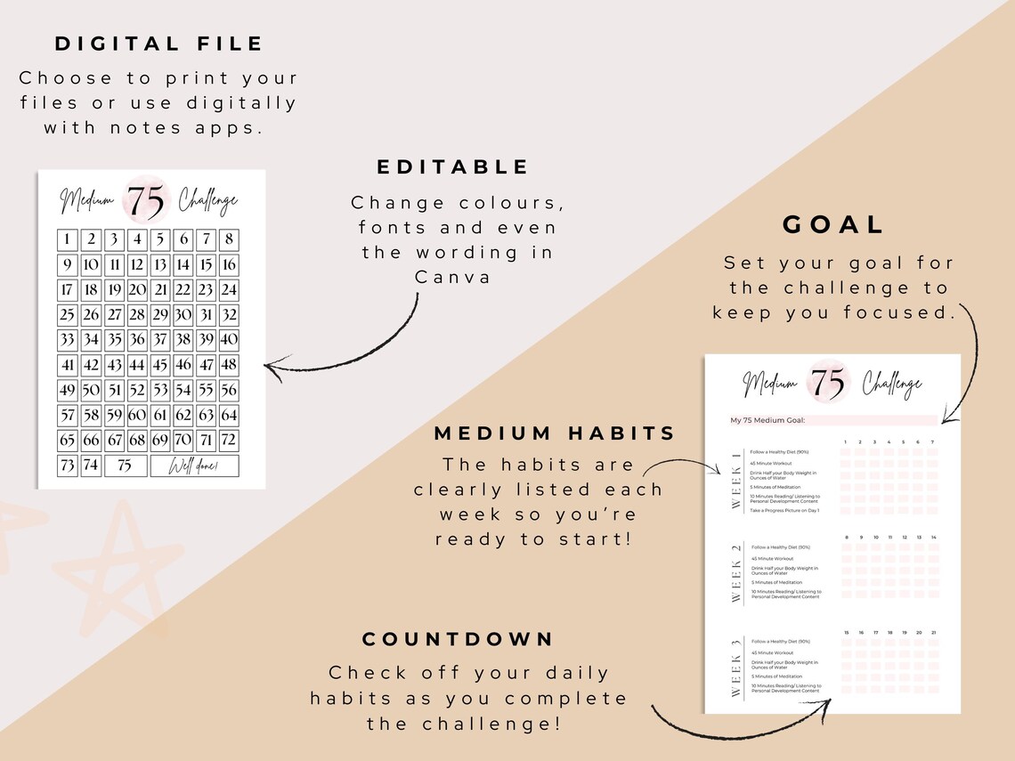 75 Medium Tracker Printable EDITABLE, 75 Medium, Daily 75 Medium ...