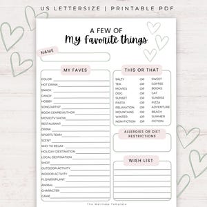Meine Lieblingssachen liste, Lieblingssachen Familie, Mitarbeiterfavoriten, geheime Nikolausumfrage, Lehrerumfrage, Weihnachtswunschliste pdf