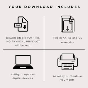 A 1-page GLP1 weight loss injection tracker printable for tracking weekly injections, weight, goals, and side effects is a digital Download. It comes in 3different sized PDFs:  A4, A5 & US letter size. Just print from home or a print shop.