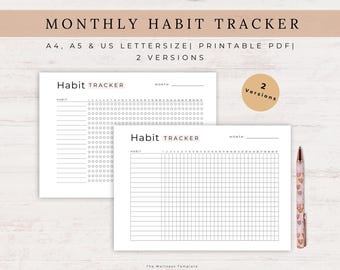Minimalistische gewoontetracker om je maandelijkse doelen te bereiken, maandelijkse gewoonteuitdaging, afdrukbare pdf, A4/A5/Letter, instant download