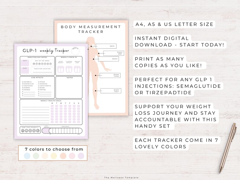 GLP1 Weight Loss Tracker Bundle Printable, Tirzepatide Weekly Journal ...