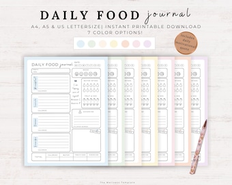 Daily food journal Printable, Calorie Tracker, Meal task tracker, fitness tracker, Food diary, Digital Instant Download - A4, Letter Size