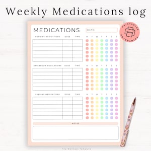 Medication Tracker Printable, Prescription health tracker, pill organizer, symptom tracker, supplements, chronic illness, Medication log pdf