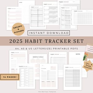 2025 Habit Tracker Printable, Habit Tracker Digital, Daily, Weekly, Monthly Habit Tracker, Habit Planner PDF, Motivation Planner