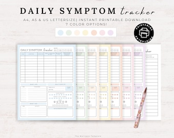 Symptom Tracker Printable, Chronic Pain, Migraine Diary, Chronic Illness, Medical Binder, Daily Pain Journal, Medical Tracker, Pain Tools