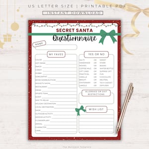 Weihnachtswunschliste, Meine Lieblings Dinge liste, geheime Santa Fragebogen, Mitarbeiter Favoriten, Santa Brief, kokette Weihnachten pdf