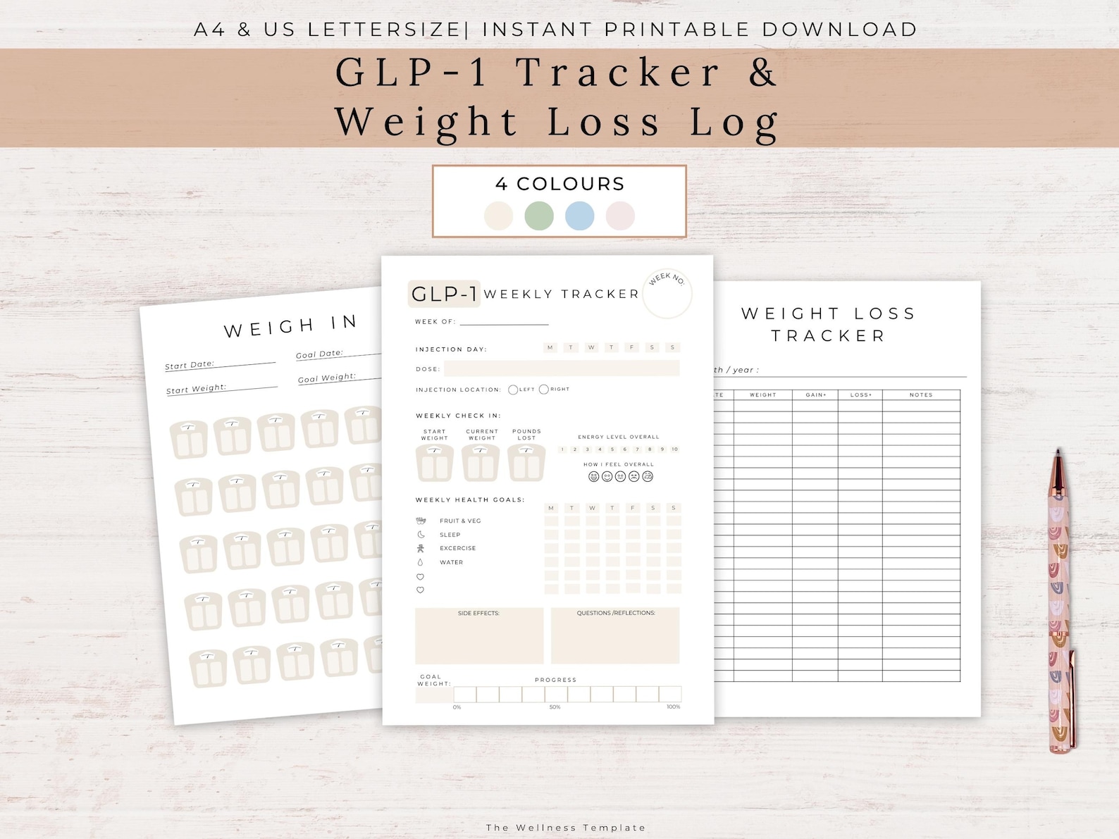 Weight Loss Injection Tracker Printable Set, Weight Loss Tracker, GLP1 ...