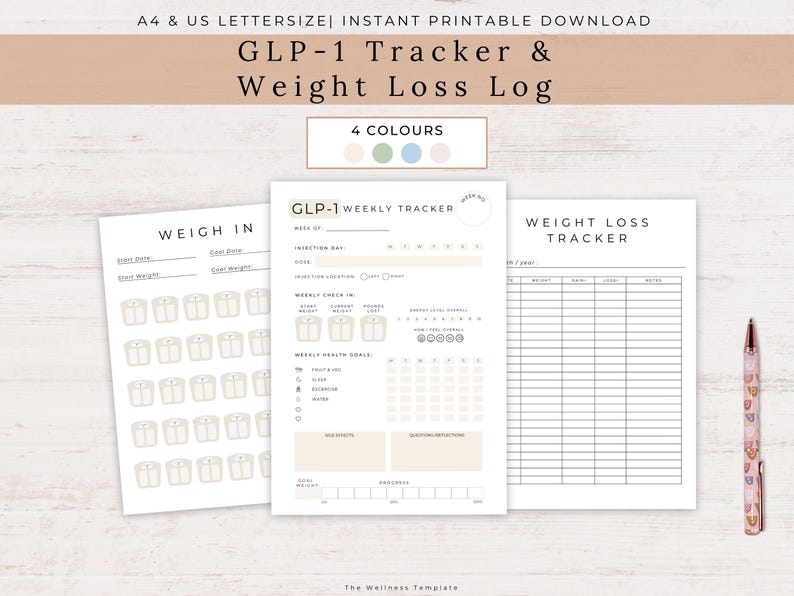 Weight Loss Injection Tracker Printable Set, Weight Loss Tracker, GLP1 ...