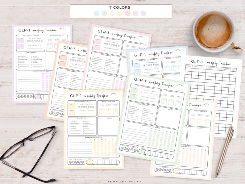GLP1 weight loss injection tracker printable for tracking weekly injections, weight, goals, and side effects comes in 7 colors. Perfect for semaglutide and tirzepatide users. Stay on track with your weight loss goal tracker!