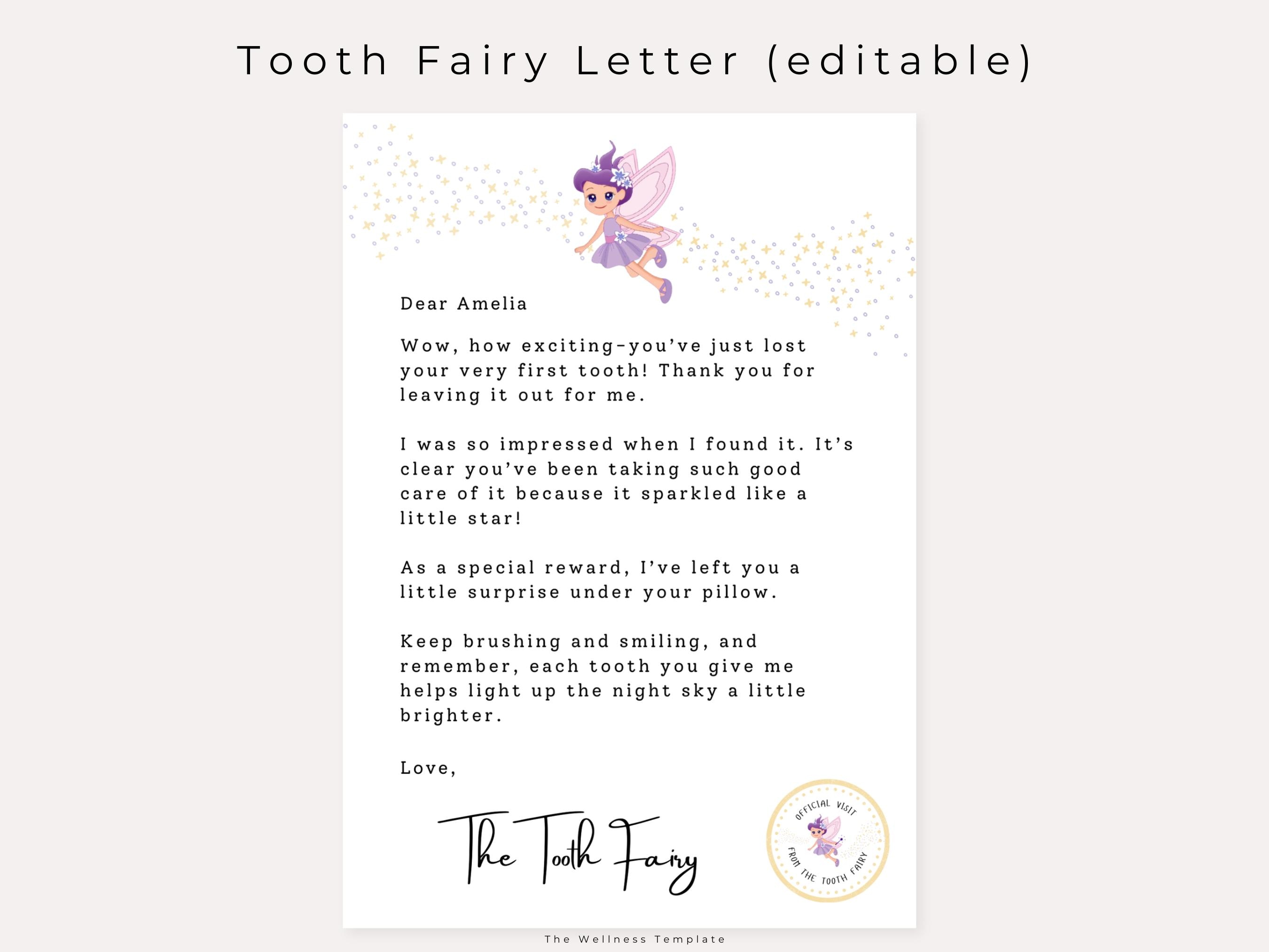 Tooth Fairy Letter, First Tooth Note, Editable Canva Template, Fairy