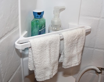 RV Shower Corner Shelf Double Rail Towel Bar Bundle