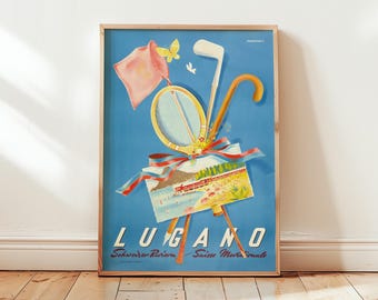 Lugano Travel Poster 1941 by Franco Barberis: Vintage Swiss Riviera Print