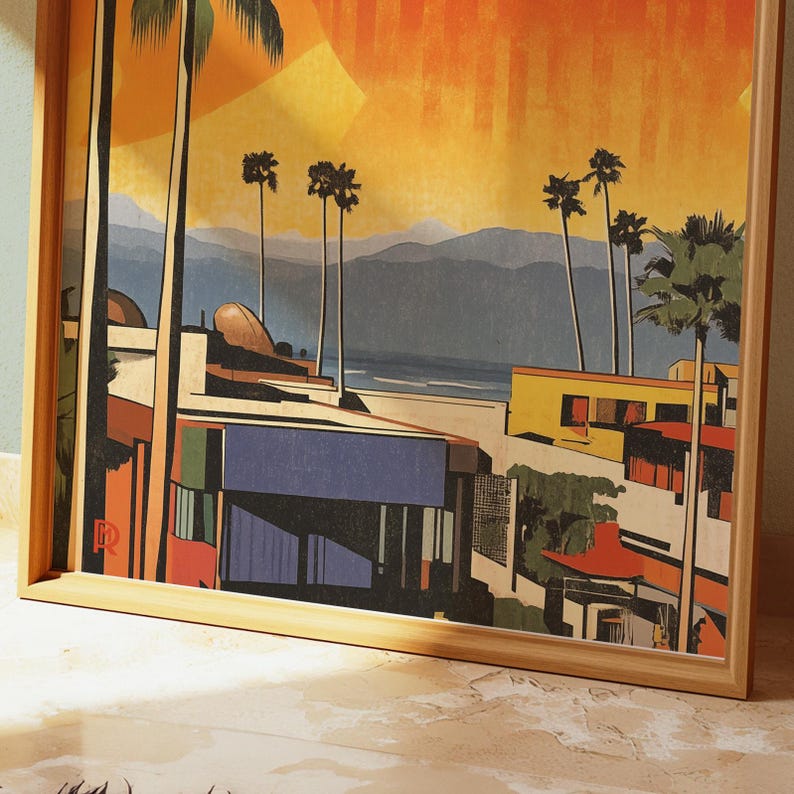 Póster del atardecer de Los Ángeles: Estilo retro vintage (papel mate de museo) imagen 8