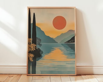 Lake Como Sunset Print | Modern Italian Landscape Art