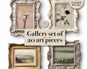 Vintage Gallery Wall Prints - Printable Set of 20 Antique Paintings - Rustic Dining Room Home Decor - Cottagecore Posters - Digital Files