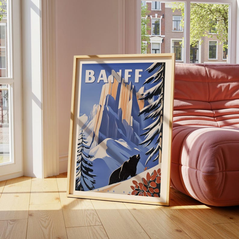Banff National Park Poster: Vintage Canada Mountain and Bear Travel ...