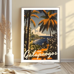 Galapagos Travel Poster – Vintage Island Wall Art, Retro Tropical Coastal Scene Print, Scenic Galapagos Decor