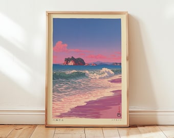 Japanese Seaside Art Print: Kawase Hasui Pink Island Art