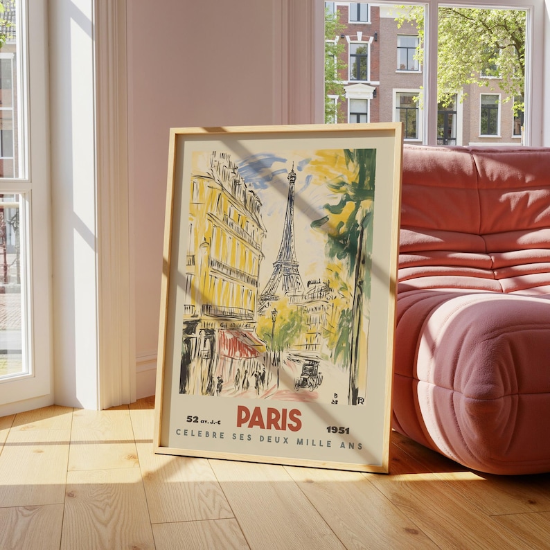 Paris Travel Poster, Vintage Eiffel Tower Art Print, 1950s French Wall Decor image 8