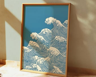 SURFS UP SAMURAI - Great Wave Big Surf Art Print 11x17 by Rob