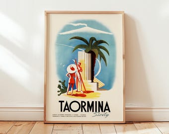 Taormina Sicily Travel Poster, Mid-Century Modern Art