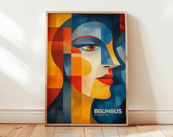 Picasso Bauhaus Art Print, Abstract Face Wall Art, Mid Century Modern Geometric Poster