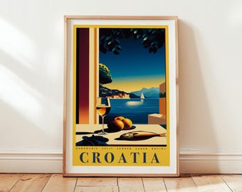 Croatia Travel Poster, Vintage Dubrovnik Print, Split Croatia Wall Art, Kitchen Decor