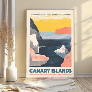 Poster di viaggio delle Isole Canarie – Arte murale costiera vintage, stampa retrò di Tenerife, decorazione panoramica dell'isola spagnola,