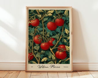 Tomato Kitchen Wall Art – Botanical Food Print for Chef Gift – William Morris Inspired Vegetable Poster