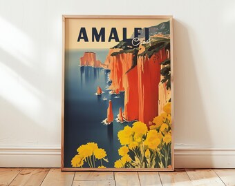 Vintage Amalfi Coast Poster: Art Deco Italian Travel Poster