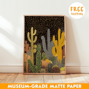 Gepunktete Kaktus Wandkunst - Yayoi Kusama inspirierter Druck - Abstraktes botanisches Kunstwerk - modernes Wüsten Dekor - gerahmtes oder ungerahmtes Poster