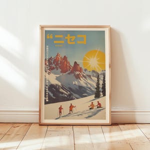 Póster vintage de la estación de esquí de Niseko: deporte de invierno japonés