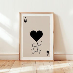 Stampa Asso di Cuori, Poster di Carte da Gioco, Arte Moderna da Parete Retro, Decorazione Feelin' Lucky, Estetica da Bar o Cucina, Elegante Parete Galleria