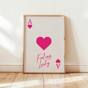 Roze hartenaas-print, levendige speelkaartposter, feelin' Lucky Wall Art, gedurfd modern decor, esthetische bar, stijlvolle fotowand