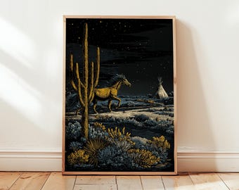 Desert Night Horse Print – Indigenous Southwest Landscape Art