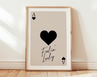Hartenaas-print, speelkaartposter, moderne retro muurkunst, feelin' Lucky decor, bar- of keukenesthetiek, stijlvolle fotowand