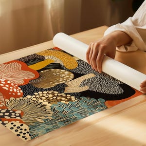 Lámina enmarcada de hongos para pared – Póster botánico abstracto inspirado en Yayoi Kusama – Regalo de arte moderno de cocina de estilo japonés imagen 2