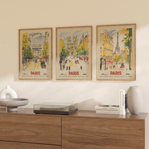 Set di 3 poster di viaggio di Parigi, stampa artistica vintage della Torre Eiffel, arte murale francese, Champs-Élysées, arredamento per la casa di Notre Dame