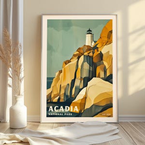Acadia National Park Travel Poster - Iconic Lighthouse Art Print
