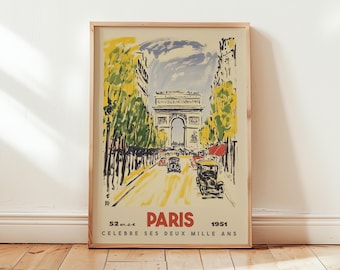Paris Arc de Triomphe Travel Poster: Vintage France Wall Art, Retro Paris Cityscape