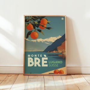 Poster di viaggio Monte Brè Stampa artistica da parete Svizzera: Pubblicità vintage di Lugano Suisse