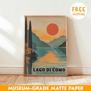 Póster vintage del lago de Como: pintura del lago de Como: arte abstracto de Italia