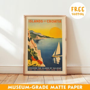 Poster vintage de voyage en Croatie : art du voilier sur l'Adriatique