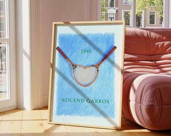 Roland Garros 1995 Poster: Vintage Tennis Heart Racket Design, Original French Open Art Print